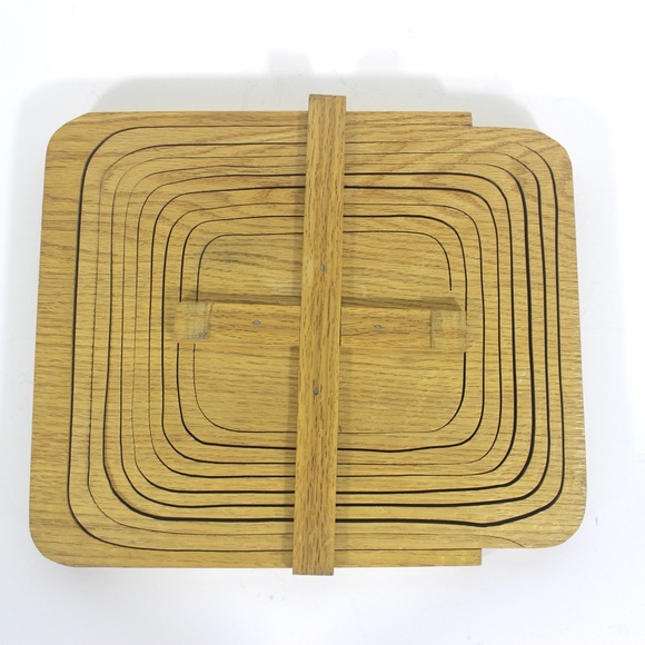 Vintage Oak Wood Collapsible Basket Bowl, Mid Century Modern, Folding Bowl - Picture 9 of 9